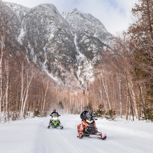 Snowmobilers in the Chic-Choc Mountains in Gaspésie